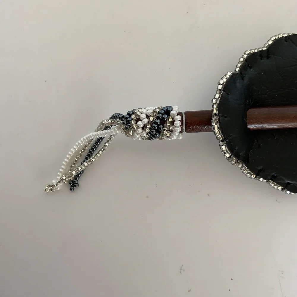 Artisan Beaded Wood Stick Hair Barrette. NWOT